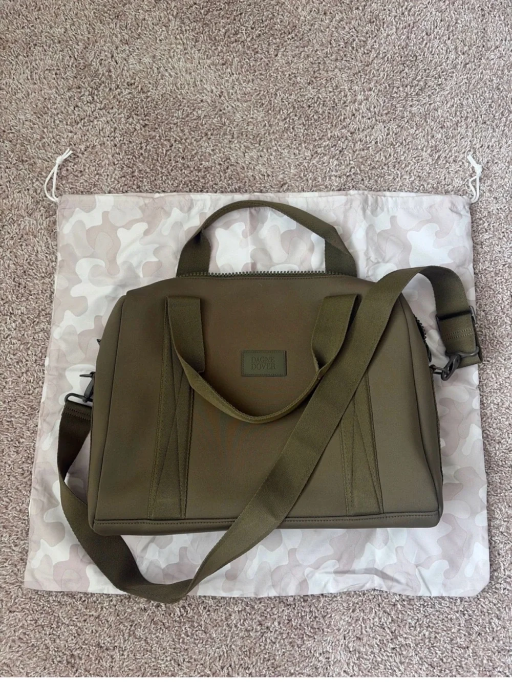 Dagne Dover Olive Neoprene Laptop Tote with Crossbody Strap